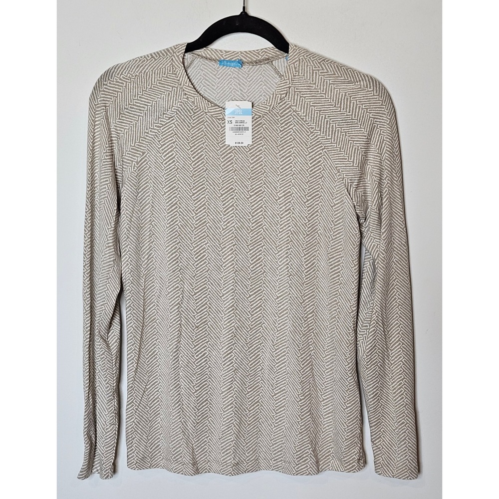 J.McLaughlin Jana Top NEW $128 XS Gray Cream Mini Bargello Buttons Long Sleeve